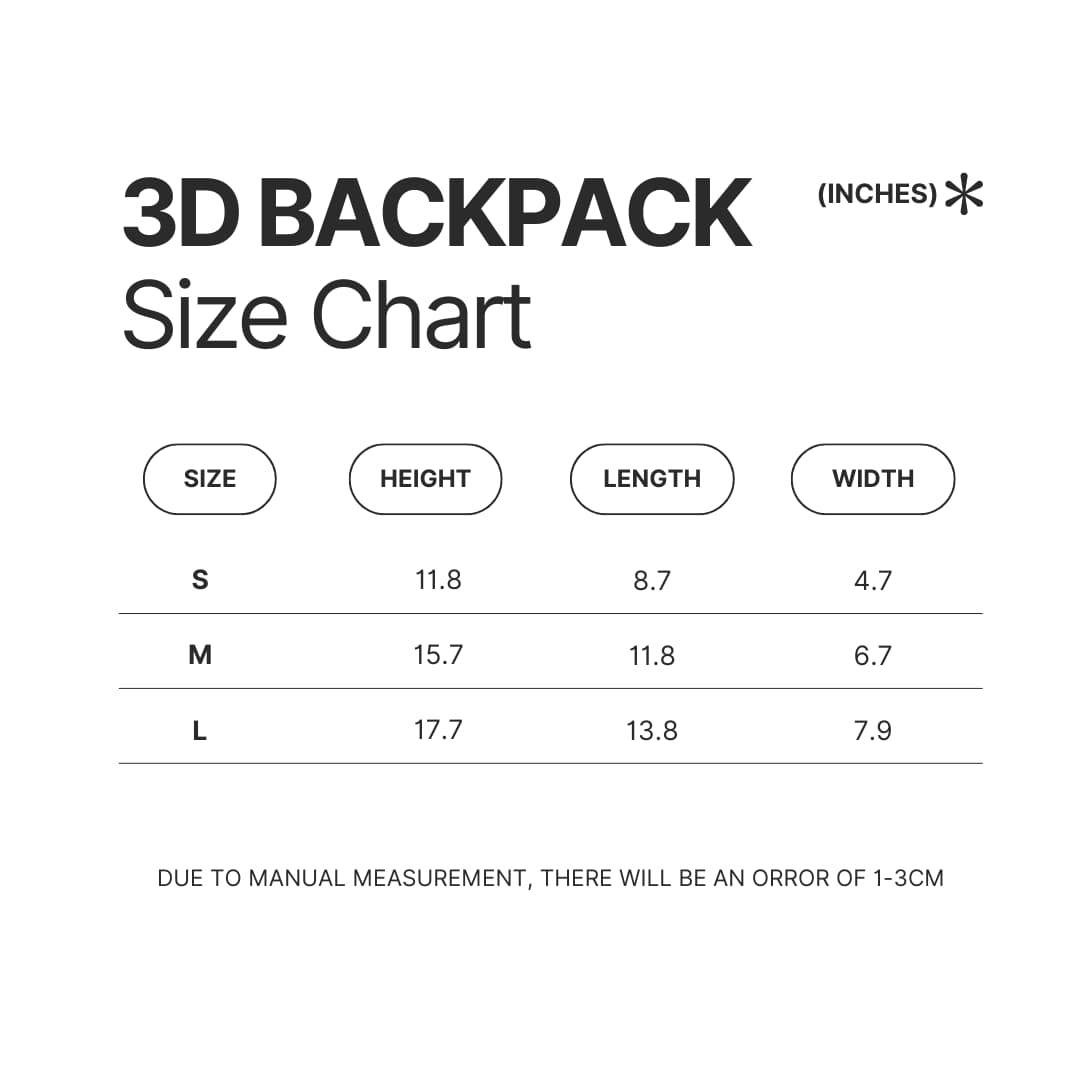 3D Backpack Size Chart - Jujutsu Kaisen UK Shop