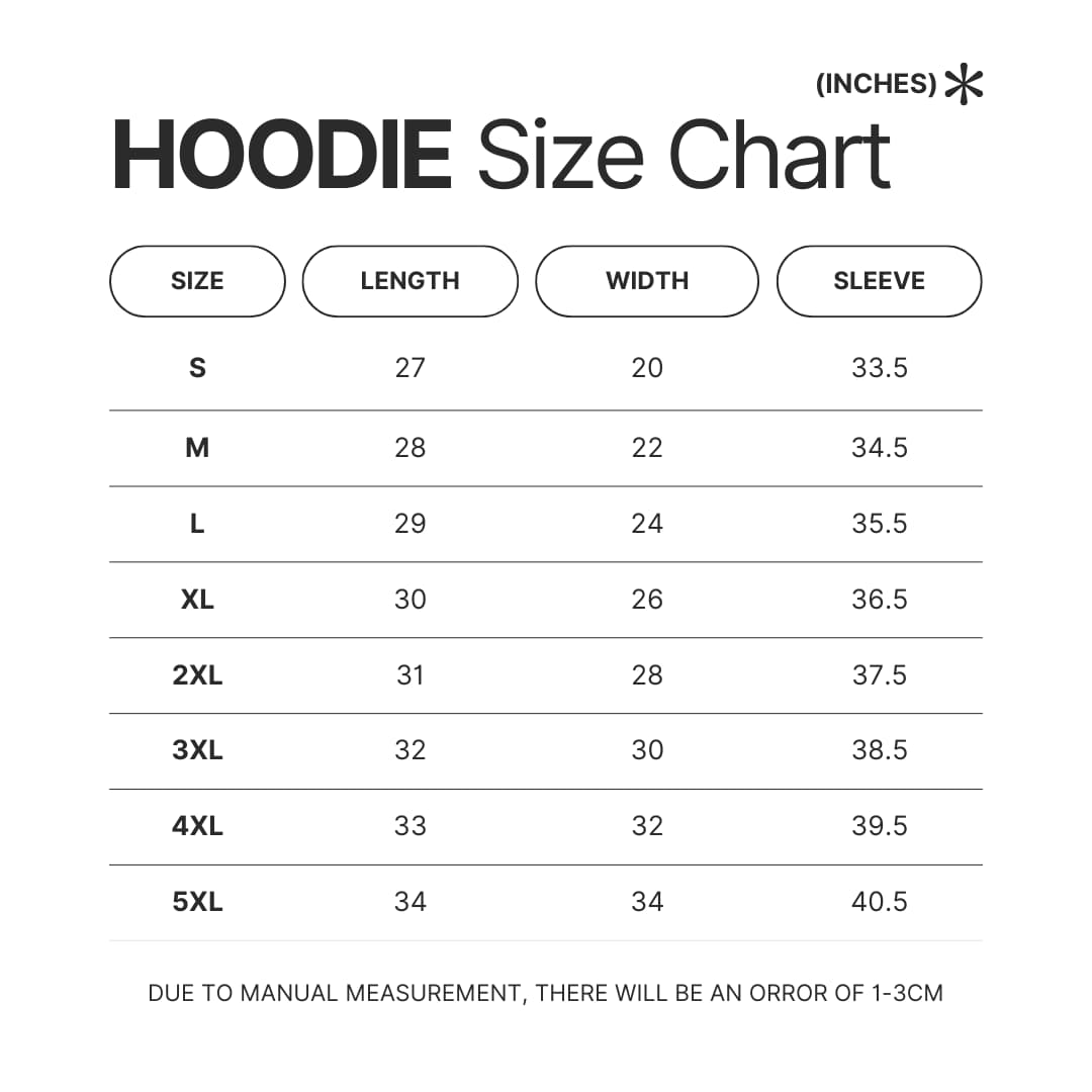 Hoodie Size Chart - Jujutsu Kaisen UK Shop