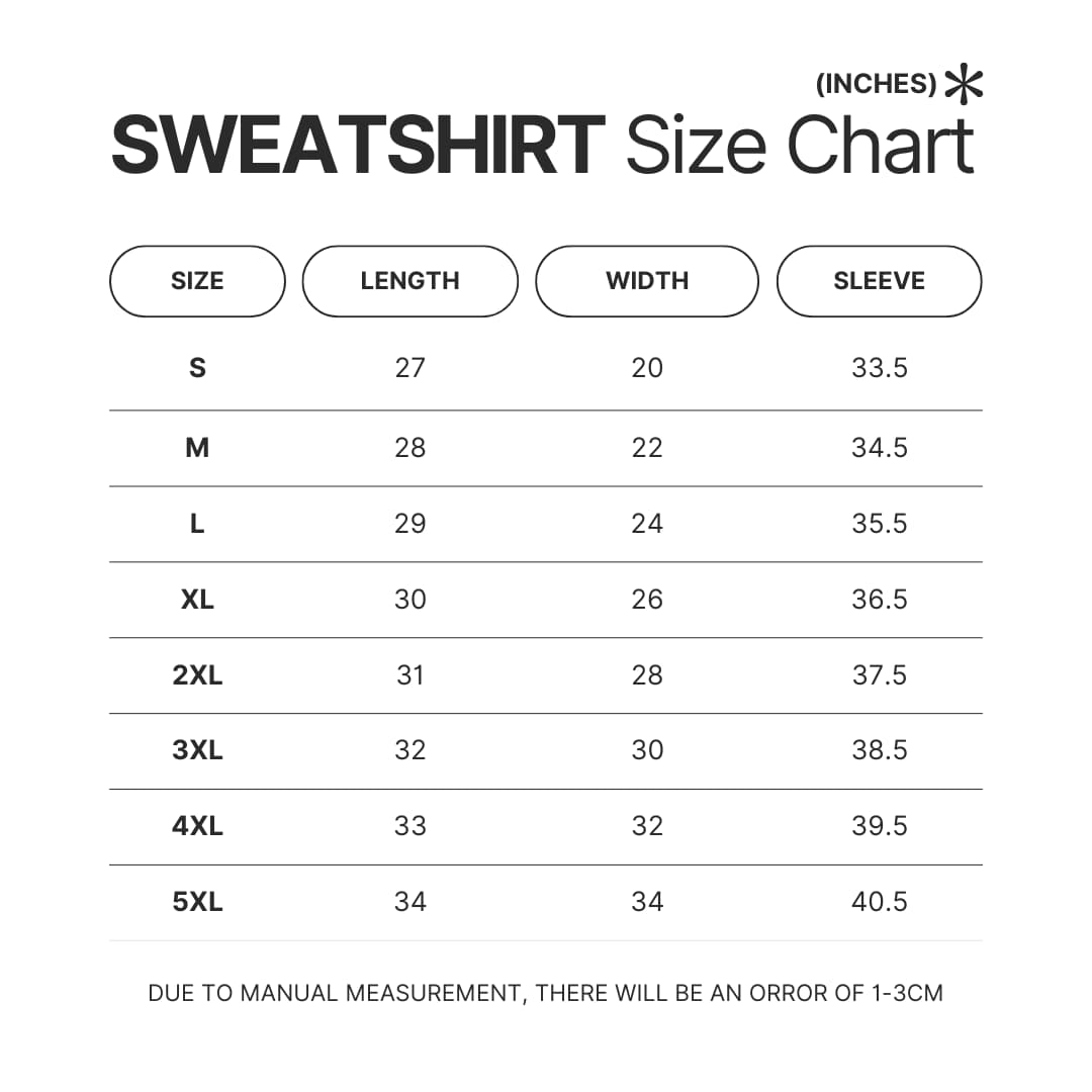 Sweatshirt Size Chart - Jujutsu Kaisen UK Shop