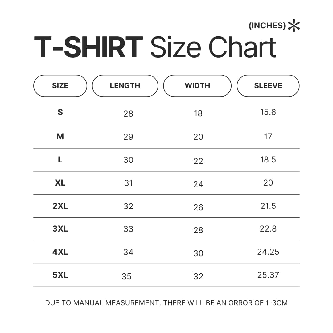 T shirt Size Chart - Jujutsu Kaisen UK Shop