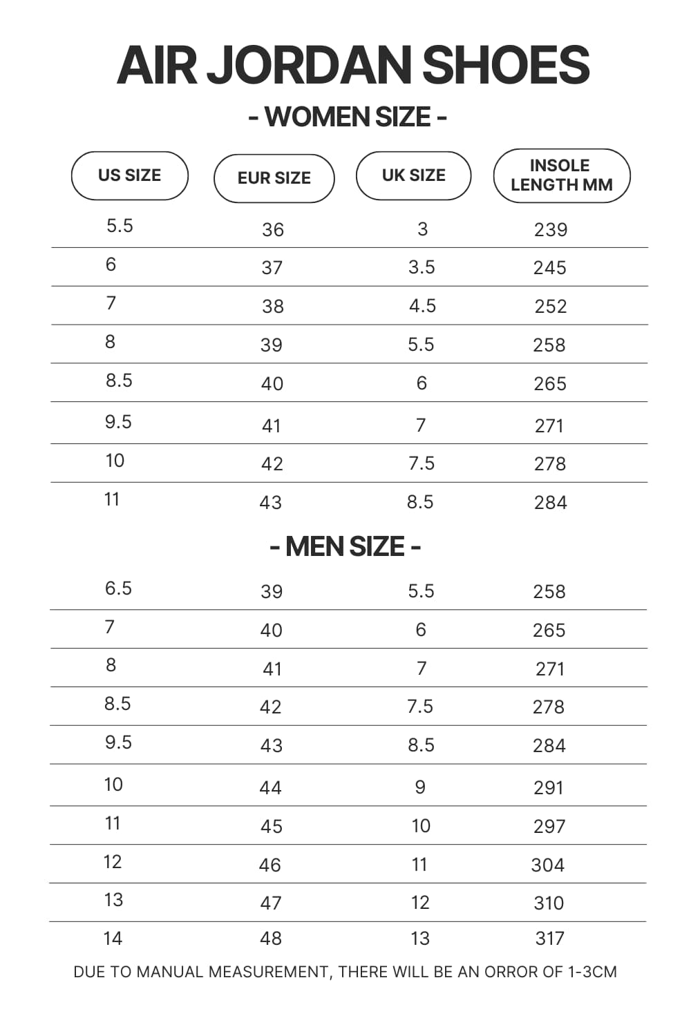 Air Jordan Shoes Size Chart - Official Jujutsu Kaisen Shop