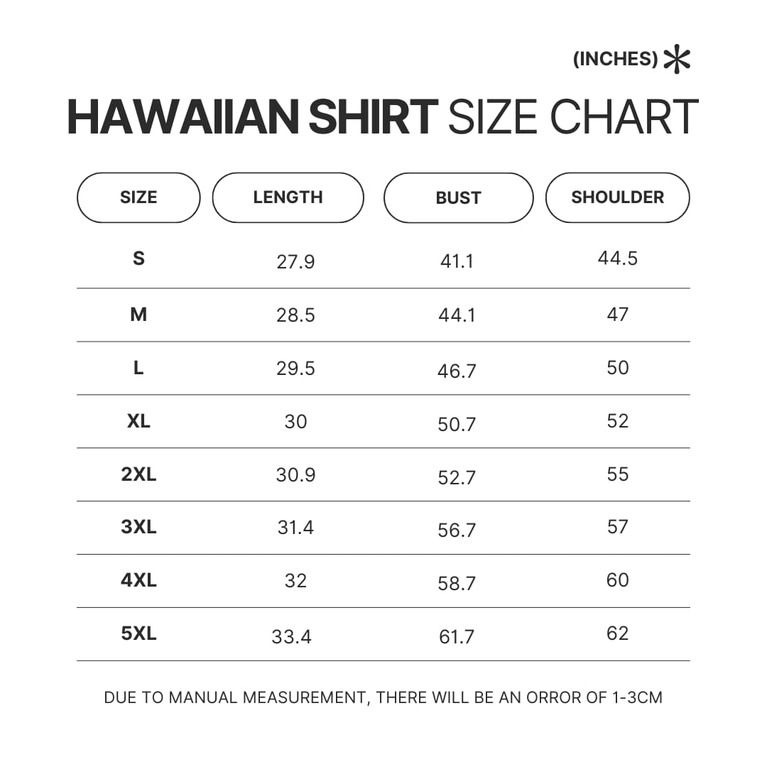 Hawaiian Shirt Size Chart - Jujutsu Kaisen UK Shop